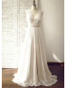 V Neck Eyelash Lace Chiffon Bohemian Wedding Dress